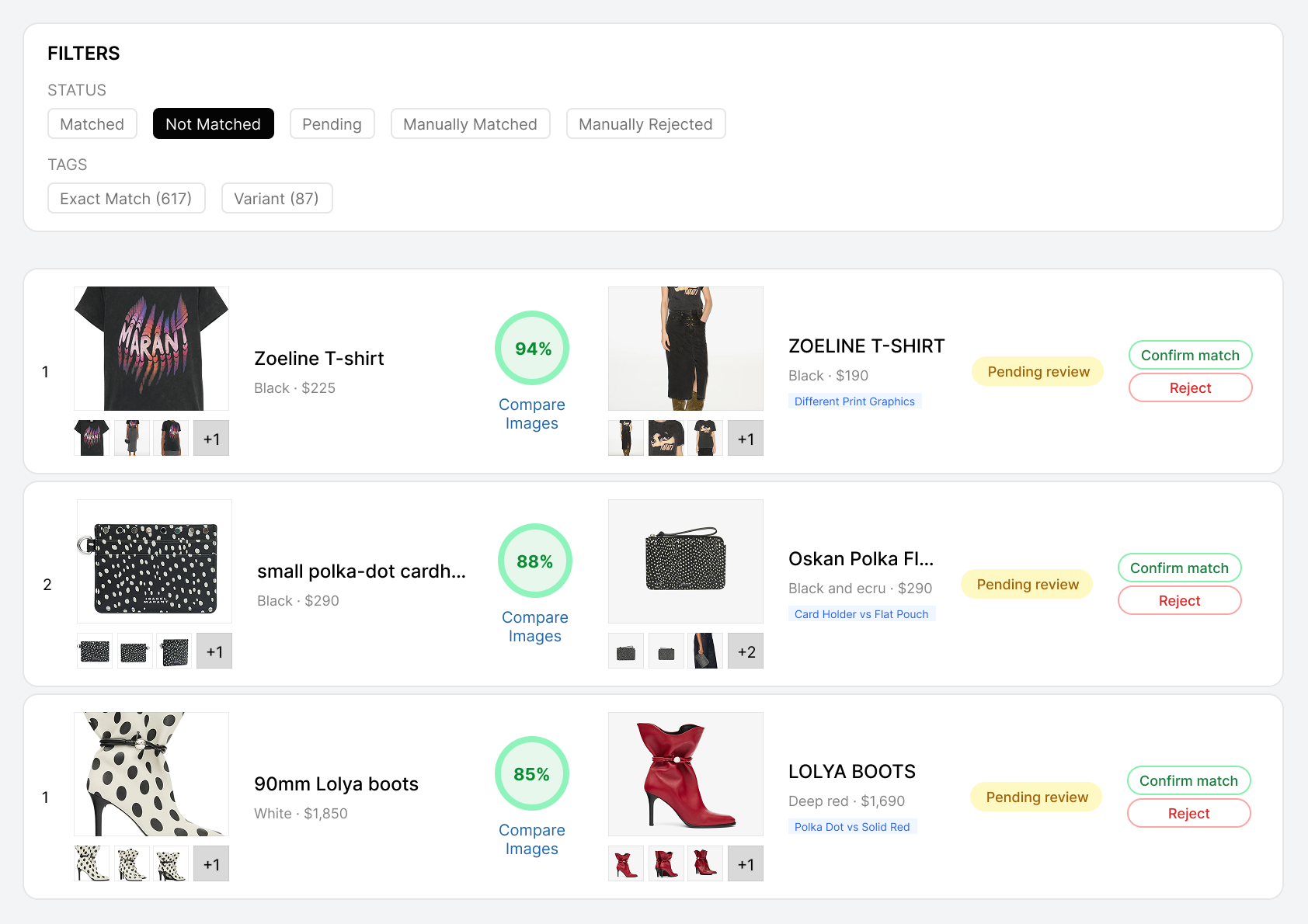 ProWebScraper Product Matcher Results