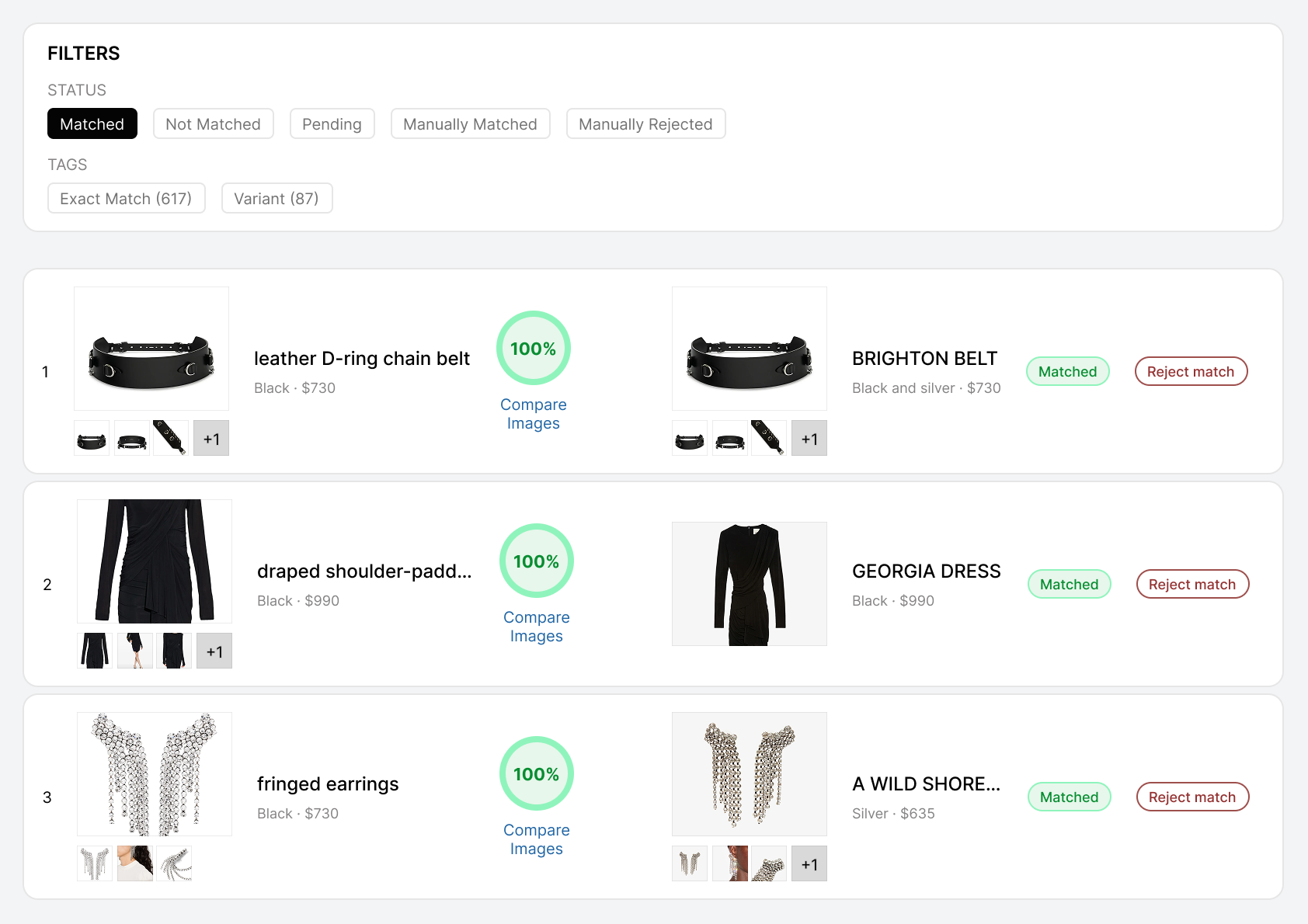 ProWebScraper Product Matcher Results